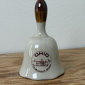 Vintage Ohio Souvenir Bell Columbus Buckeye State Ceramic Brown Handle